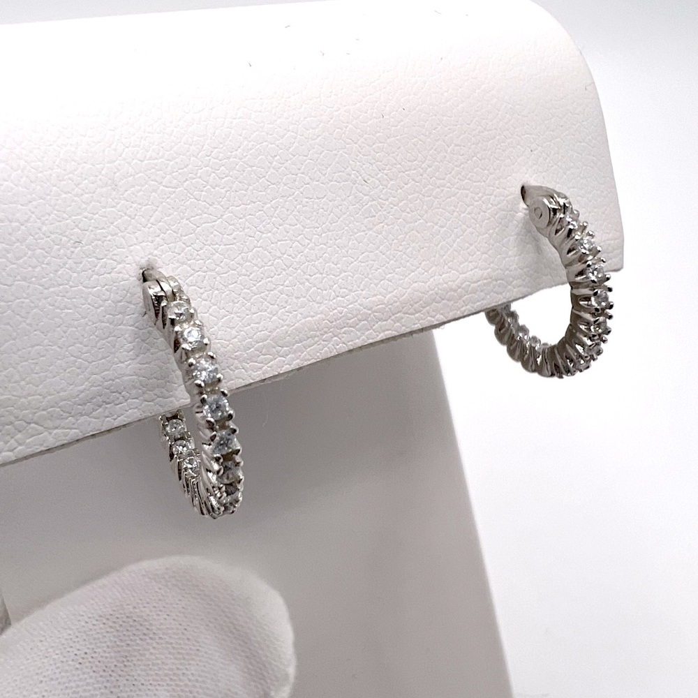 .925 Sterling Silver In Out Cz Huggie Hoop Earrings